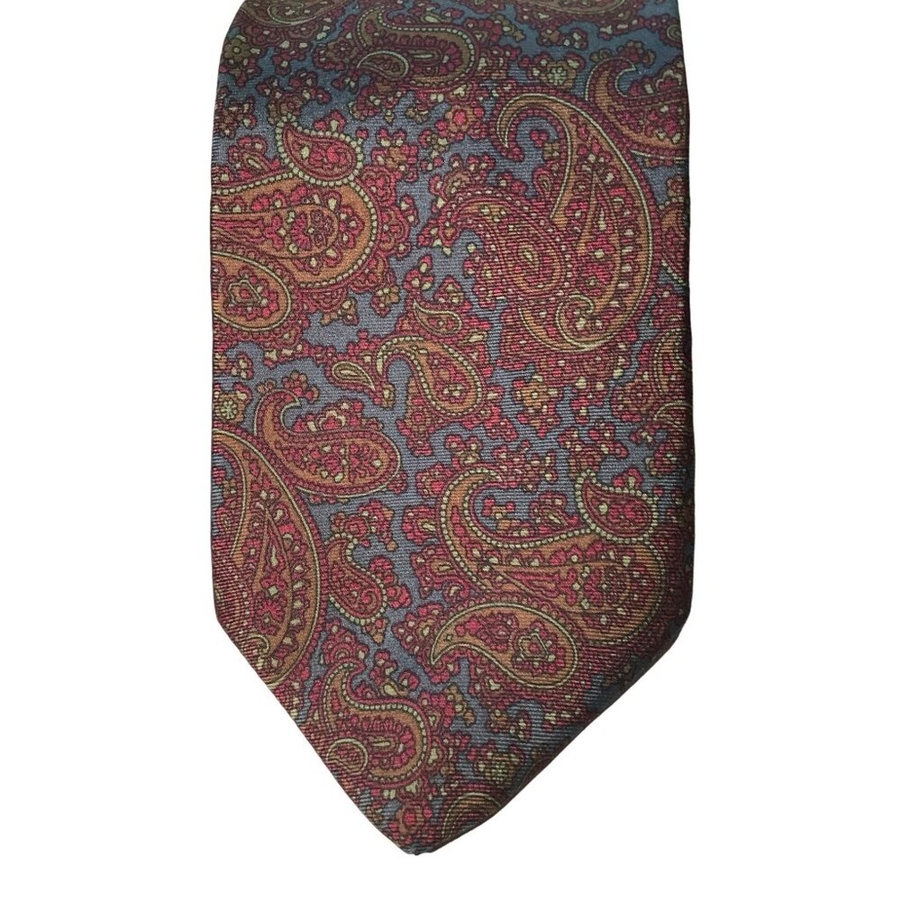 Italy Silk Neck Tie Blue Mauve Gold Green Paisley Art Deco Swing  59" Retro Club
